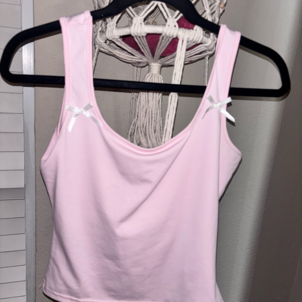 Pink Sleeveless Top with Bow Accents